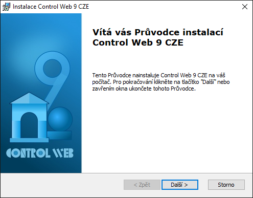 Prvn okno prvodce instalac systmu Control Web