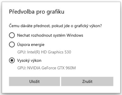 Zvolme Vysok vkon. Tato monost je vdy prv u vkonnjho grafickho procesoru